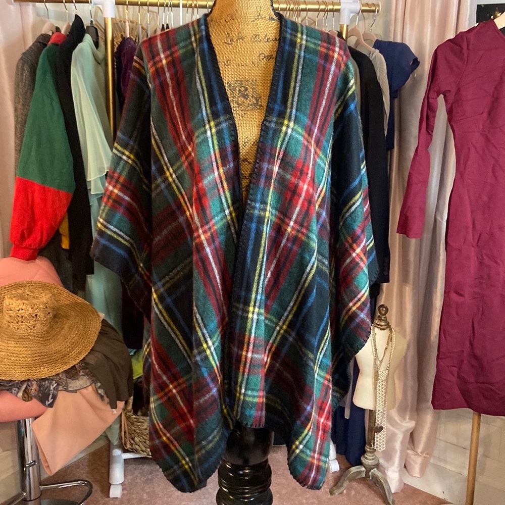 Woolrich Plaid Blanket Scarf Ruana Shawl Wrap